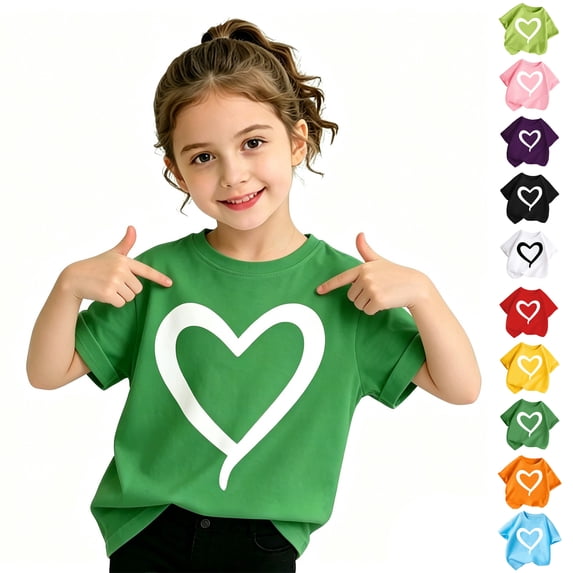 Bigetiay Girls Short Sleeve T Shirts Loose Cute Casual Tees with Heart Print Breathable Comfortable Daily Wear 13-14 Years