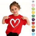 thumbnail image 1 of Bigetiay Girls Short Sleeve T Shirts Loose Cute Casual Tees with Heart Print Breathable Comfortable Daily Wear 13-14 Years, 1 of 4