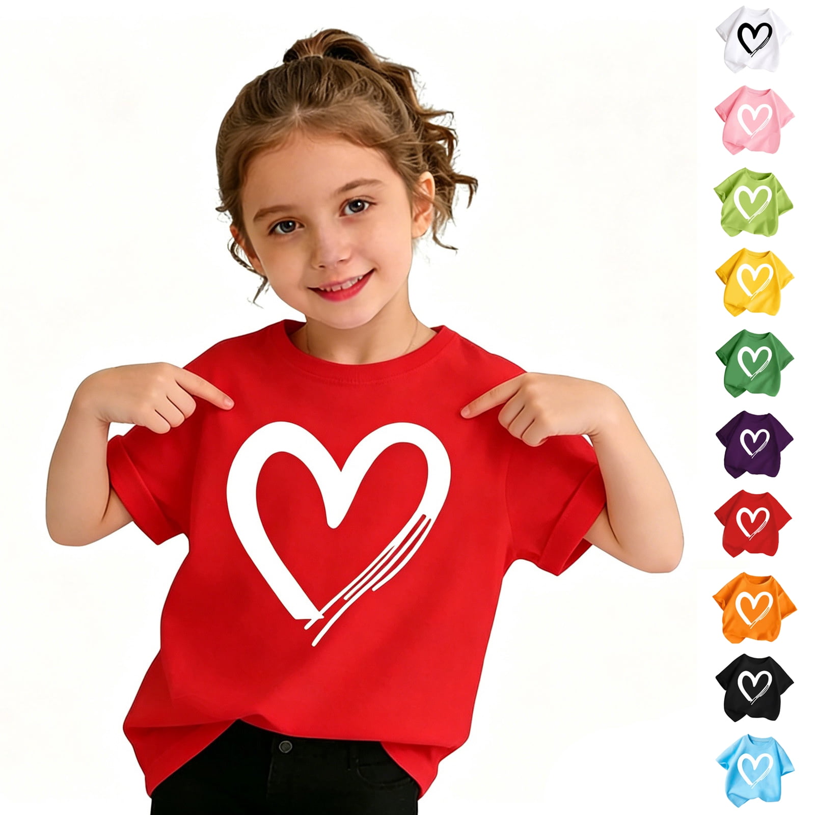 Bigetiay Girls Short Sleeve T Shirts Loose Cute Casual Tees with Heart ...