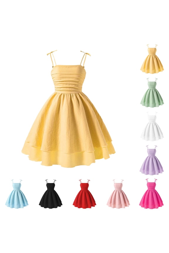 Girls Sleeveless Spaghetti Strap White Dress For Girls Layered Ruffled Smocked Summer Dresses, Size 8Y-16Y