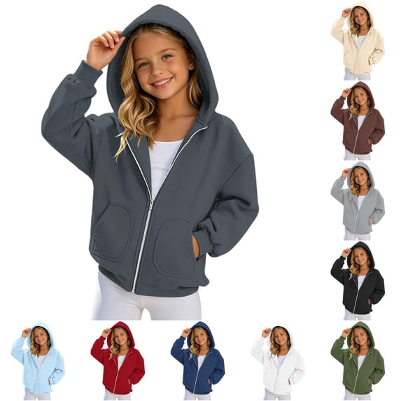 Bigetiay Girls Solid Color Zip Up Hoodie Lightweight Soft Blend Casual Jacket 8-9 Years