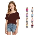 thumbnail image 1 of Bigetiay Girls Solid Slim Shoulder Tee Casual Everyday Top Lightweight Knit Breathable Easy Care Effortless Style for Kids Spring Summer, Size 7-8 Years, 1 of 5