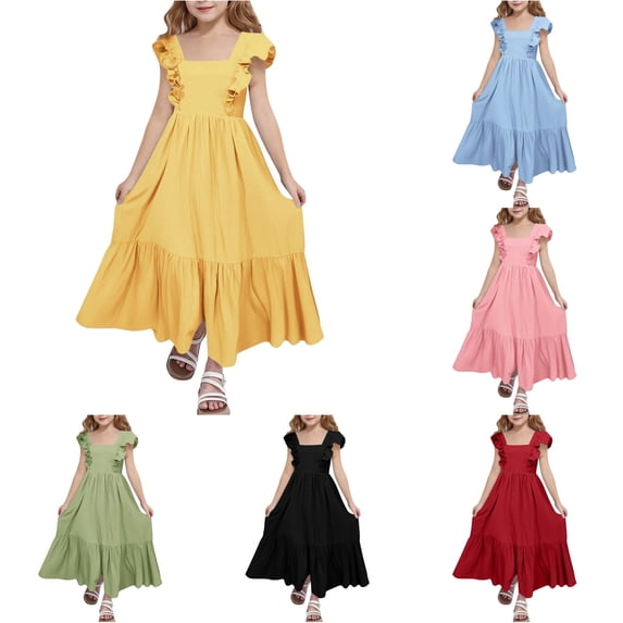 Bigetiay Girls Summer Dress Elegant Square Neck Sleeveless Backless Party Casual Outfit, Size 14-15 Years