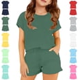 thumbnail image 1 of Bigetiay Girls Summer Outfits Casual Active Breathable Short Sleeve Shirt with Shorts Outfits Girls' Clothing Sets 7-8 Years, 1 of 4