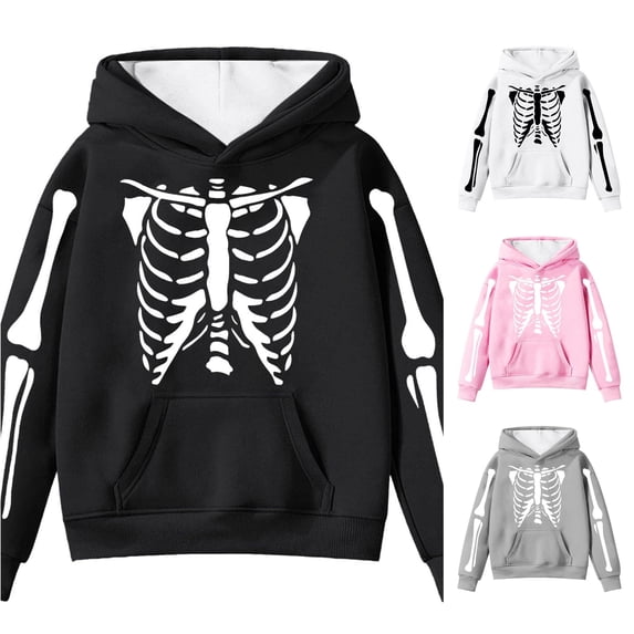 Bigetiay Halloween Girls Skeleton Hoodie with Pocket Long Sleeve Warm Sweatshirt Outdoor 12-13 Years