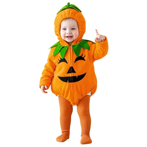 Bigetiay Halloween Outfit Baby Boy Girl Long Sleeve Cartoon Hooded Zipper Pumpkin Jumpsuit Romper Bodysuit Halloween Baby Boy Outfits 12-18 Months
