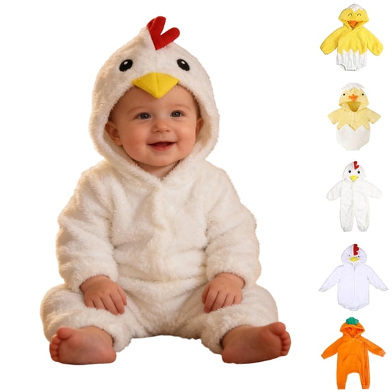 Bigetiay Halloween Outfit Newborn Baby Girl Boy Long Sleeve Chicken Romper Jumpsuit with Hood 0-3 Months Baby Girl Clothes