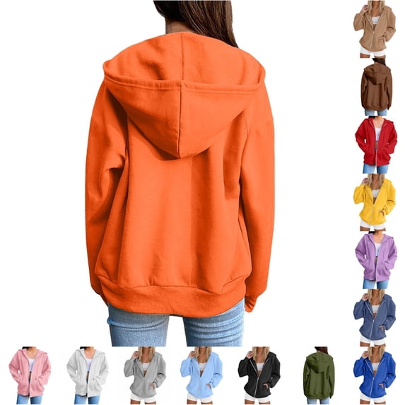 Bigetiay Hoodie Women Cozy Hooded Sweatshirt Thermal Zip up Hoodie for Casual Everyday Wear Comfortable Fit Sweatshirts for Women Loose Fit Orange Jacket Women, Size XXXXXL