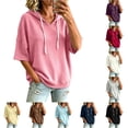 thumbnail image 1 of Bigetiay Hoodie Women Relaxed Fit Short Sleeve Hooded Sweatshirt for Summer V Neck Pullover Top Women Sweatshirt Pink Hoodie Women, Size M, 1 of 5