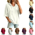 thumbnail image 1 of Bigetiay Hoodie Women Relaxed Fit Short Sleeve Hooded Sweatshirt for Summer V Neck Pullover Top Women Sweatshirt White Hoodie Women, Size S, 1 of 5