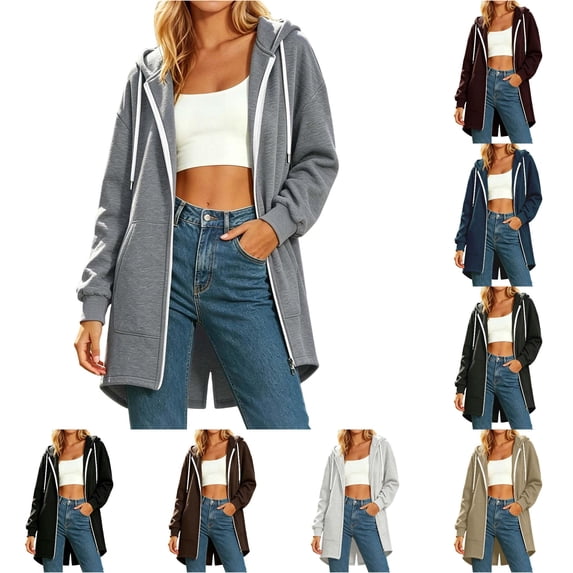 Bigetiay Hoodies for Women Solid Zip up Hoodie for - Casual Everyday Wear with Cozy Lined Interior Pure Color Sportswear Hooded Sweatshirt Women Light Gray Hoodie Women, Size S
