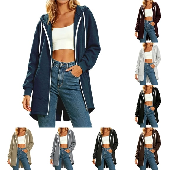 Bigetiay Hoodies for Women Solid Zip up Hoodie for - Casual Everyday Wear with Cozy Lined Interior Pure Color Sportswear Hooded Sweatshirt Women Navy Hoodie Women, Size S