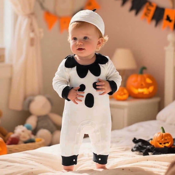 Bigetiay Boys Girls Long Sleeve Halloween Cartoon Embroider Romper Jumpsuit Clothes, Size 6-12 Months