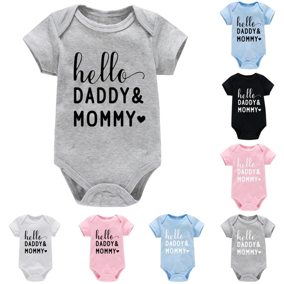 Bigetiay Boys Girls Short Sleeve Letter Prints Romper Bodysuits Clothes, Size 0-3 Months