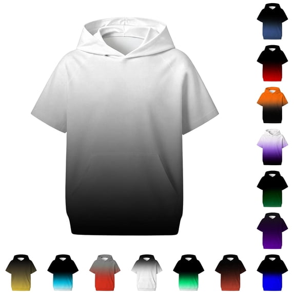 Bigetiay Kids Boys Hoodie Casual Short Sleeve Gradient Hoodie Sweatershirt Pullover With Pocket Fall Winter Clothes 11-12 Years Boy Clothes
