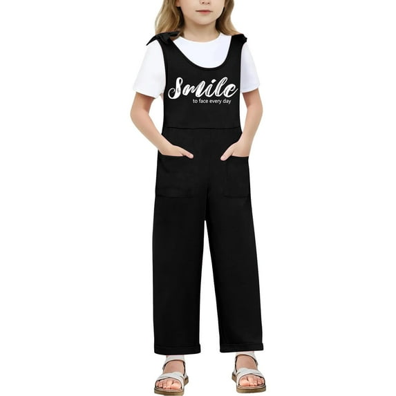 Bigetiay Kids Girls Casual Sleeveless Jumpsuits Casual School Romper Letter Graphic Jumpsuit with Pockets for Outdoor Activities Girl Clothes Size 7-8 Years