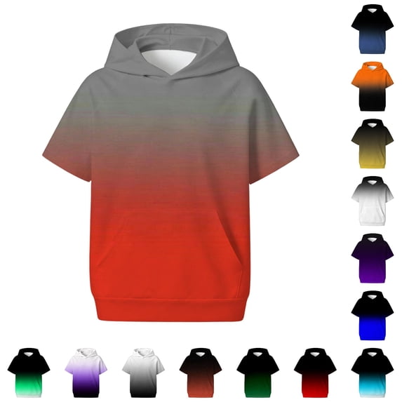 Bigetiay Kids Girls Hoodies Short Sleeve Casual Gradient Pullover Tops Loose Sweatshirt With Pocket Fall Winter Clothes Girls Hoodies Size 7-8 Years