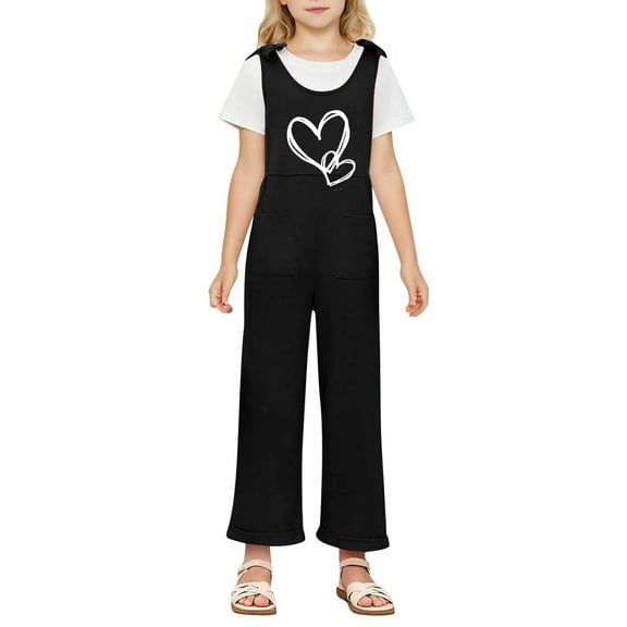 Bigetiay Kids Girls Jumpsuit Sleeveless Casual School Romper Letter Graphic Rompers with Pockets for Daily Wear Girls Overalls 9-10 Years