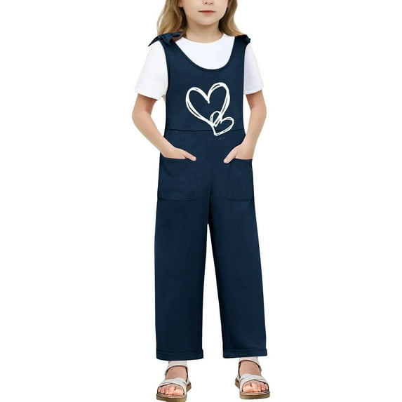 Bigetiay Kids Girls Jumpsuits Overalls Back to School Romper Letter Graphic Jumpsuit with Pockets for Outdoor Activities Tween Clothes Girls Trendy 7-8 Years