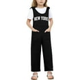 thumbnail image 1 of Bigetiay Kids Girls Jumpsuits Overalls Casual School Romper Letter Graphic Bib Pants with Pockets Spring Fall Romper Girls Summer Outfits Size 7-8 Years, 1 of 4