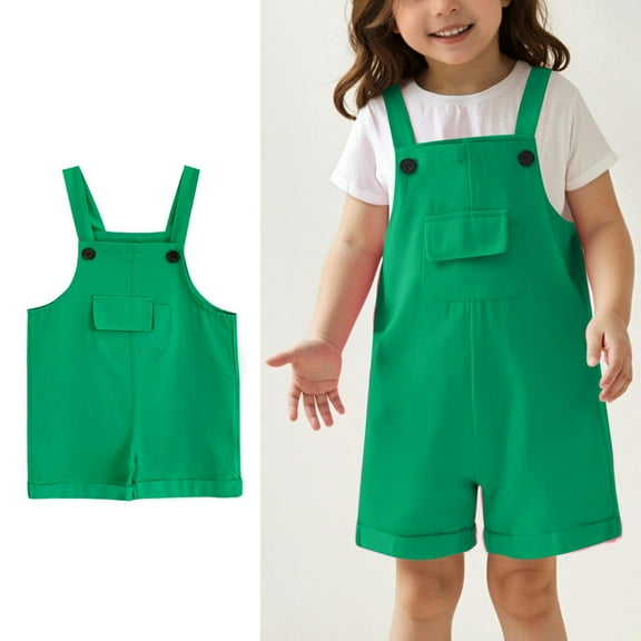 Bigetiay Kids Girls Romper Sleeveless Casual School Romper Green Romper with Pockets for Everyday Wear Rompers for Girls 9-10 Years