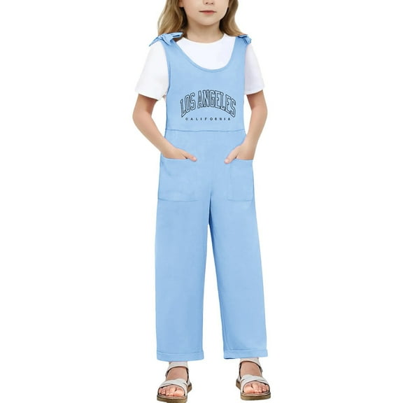 Bigetiay Kids Girls Romper Sleeveless Casual School Romper Letter Graphic Bib Pants with Pockets for Outdoor Activities Tween Clothes Girls Trendy 9-10 Years