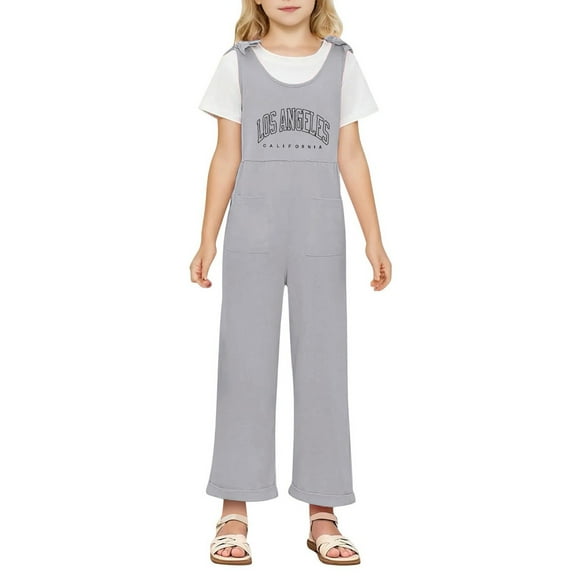 Bigetiay Kids Girls Romper Sleeveless Casual School Romper Letter Graphic Rompers with Pockets Spring Fall Romper Girls Fashion 7-8 Years