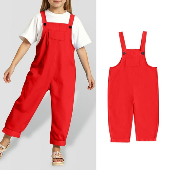 Bigetiay Kids Girls Romper Sleeveless Casual School Romper Red Romper with Pockets for Outdoor Activities Tween Clothes Girls Trendy 8-9 Years