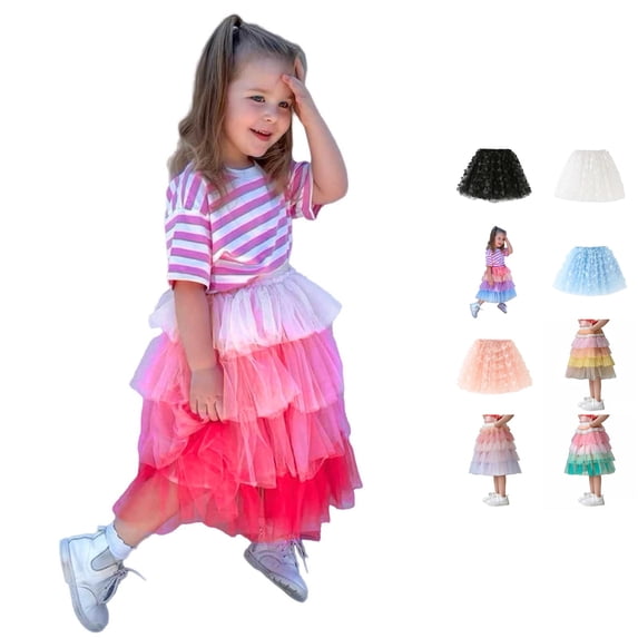 Bigetiay Kids Girls Ruffle Patchwork Ballet Skirt, Tiered Dance Party , Size 2-3 Years