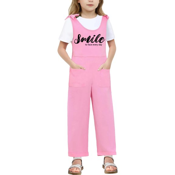 Bigetiay Kids Girls Sleeveless Jumpsuit Back to School Romper Letter Graphic Jumpsuit with Pockets Spring Fall Romper Toddler Girl Jumpsuit 9-10 Years
