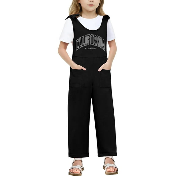 Bigetiay Kids Jumpsuit for Girls Comfortable Letter Graphic Overalls with Side Pockets for Daily Wear Cute Summer Clothes for Girls 7-8 Years
