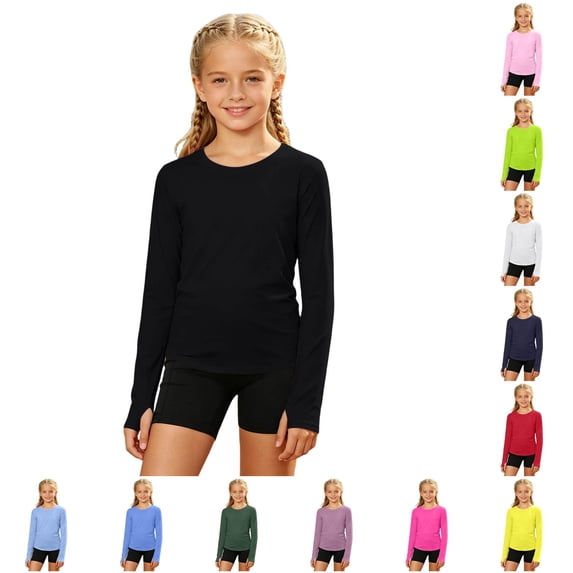 Bigetiay Kids Outdoor Performance Knit Top with Fingerless Wrist for Girls Breathable Lightweight Tee Play Sports, Size 4-5 Years