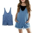 thumbnail image 1 of Bigetiay Little Girls Casual Sleeveless Jumpsuits Back to School Romper Blue Suspenders with Pockets Spring Fall Romper Girls Summer Outfits Size 4-5 Years, 1 of 9