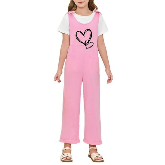Bigetiay Little Girls Jumpsuits Overalls Comfortable Letter Graphic Rompers with Pockets for Everyday Wear Girls Overalls 5-6 Years