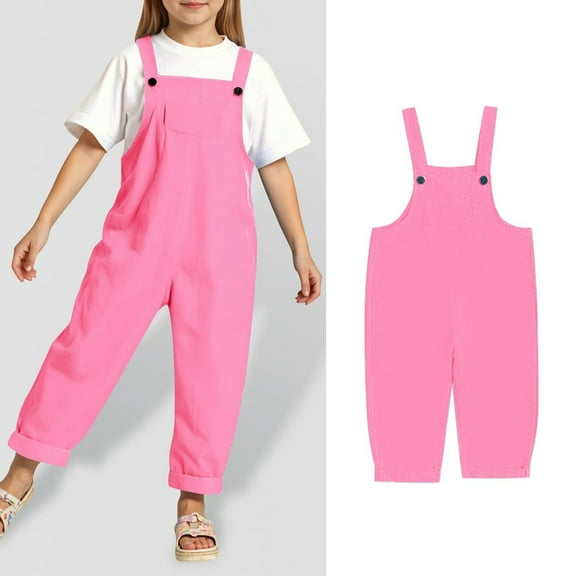 Bigetiay Little Girls Romper Sleeveless Comfortable Pink Rompers with Pockets for Daily Wear Girls Jumpers Size 6-7 Years