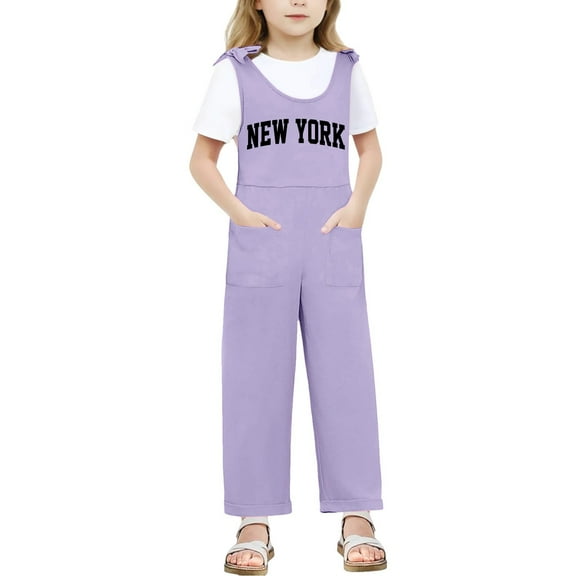 Bigetiay Little Girls Sleeveless Jumpsuit Comfortable Letter Graphic Rompers with Pockets for Daily Wear Tween Clothes Girls Trendy 5-6 Years
