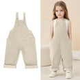 thumbnail image 1 of Bigetiay Little Girls Summer Jumpsuits Casual School Romper Beige Rompers with Pockets Spring Fall Romper Girls Summer Outfits Size 4-5 Years, 1 of 9