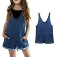 thumbnail image 1 of Bigetiay Little Girls Summer Jumpsuits Comfortable Dark Blue Rompers with Pockets Spring Summer Romper Summer Clothes for Girls 4-5 Years, 1 of 8