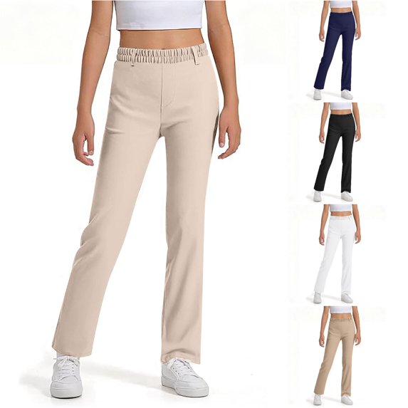Bigetiay School Pants for Girls Fit Elastic Waist Pull On Dress Pants Beige School Pants for Girls Cute Clothes for Girls Size 11-12 years