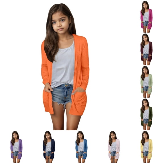 Bigetiay Stylish Girls Pocket Cardigan Coat Jacket for Casual Wear Soft Comfortable Outerwear Every Season School Outdoor Activities, Size 120