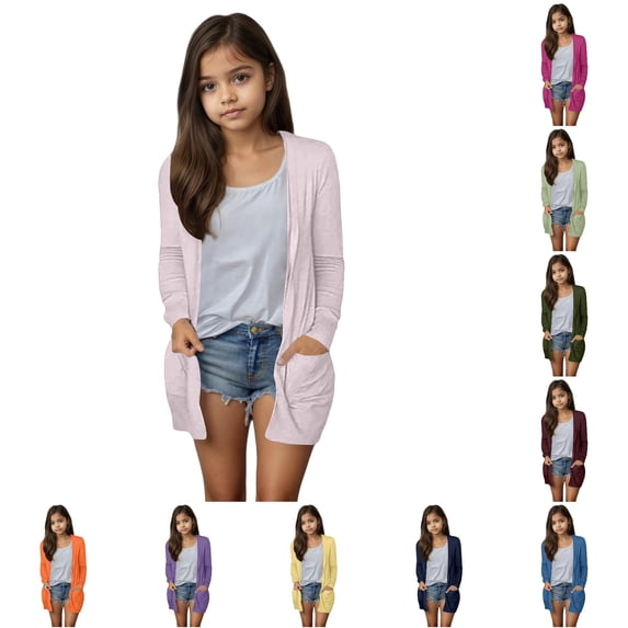 Bigetiay Stylish Girls Pocket Cardigan Coat Jacket for Casual Wear Soft Comfortable Outerwear Every Season School Outdoor Activities, Size 150
