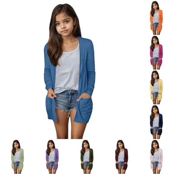 Bigetiay Stylish Girls Pocket Cardigan Coat Jacket for Casual Wear Soft Comfortable Outerwear Every Season School Outdoor Activities, Size 150