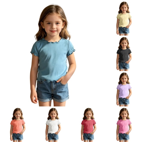 Bigetiay Summer Girl Cute Short Sleeve Ice Silk Tops Tees Shirts Warm Weather, Size 1-2 Years