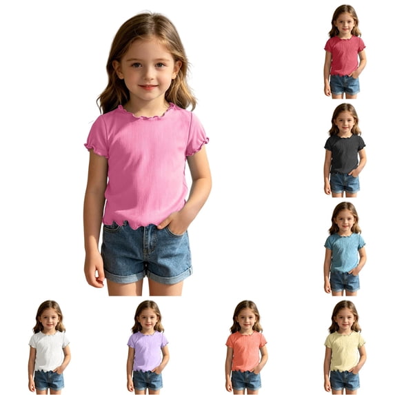 Bigetiay Summer Girl Cute Short Sleeve Ice Silk Tops Tees Shirts Warm Weather, Size 3-4 Years