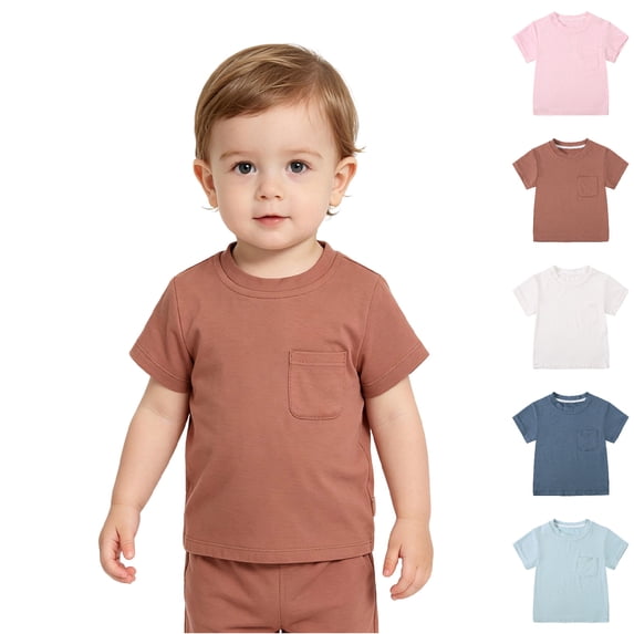 Bigetiay Summer Toddler Boys Girls Short Sleeve Solid Prints T Shirt Tops Clothes 12-18 Months