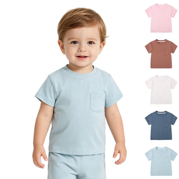 Bigetiay Summer Toddler Boys Girls Short Sleeve Solid Prints T Shirt Tops Clothes 12-18 Months