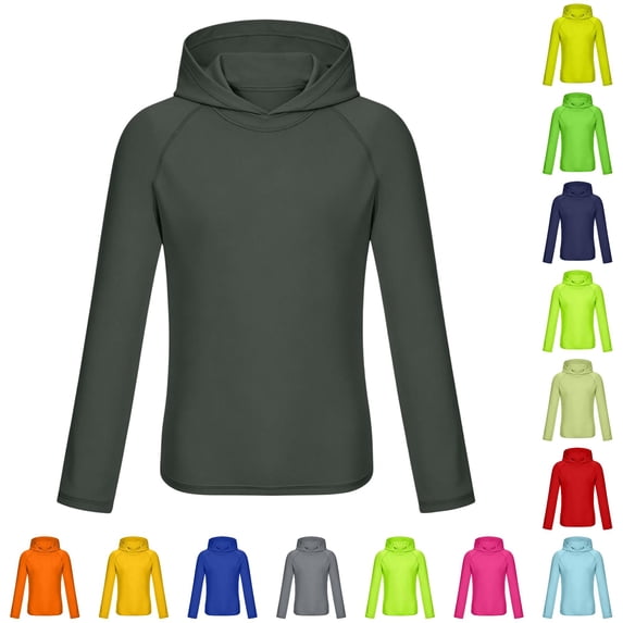 Bigetiay Sun UPF 50+ Beach Hooded Rash Guard for Boys – Long Sleeve Pullover Sun Shirt with Raglan Sleeves for Kids, Size 6-7 Years