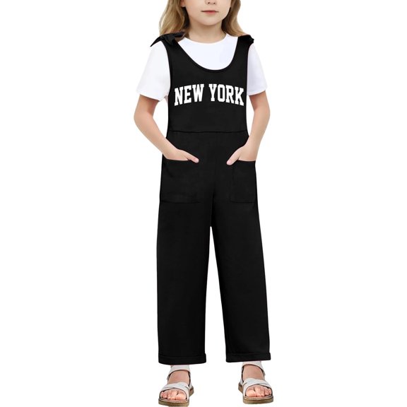 Bigetiay Teen Girls Summer Jumpsuits Casual School Romper Letter Graphic Suspenders with Pockets for Outdoor Activities Girls Summer Outfits 13-14 Years