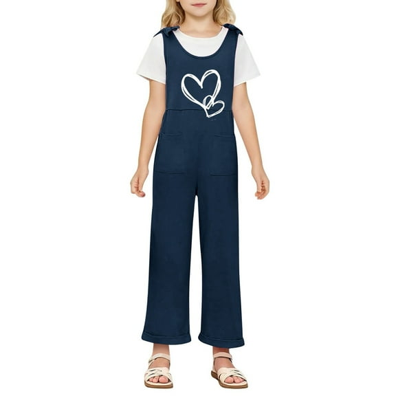 Bigetiay Teen Jumpsuit for Girls Comfortable Letter Graphic Jumpsuit with Pockets for Outdoor Activities Girls Romper Size 13-14 Years