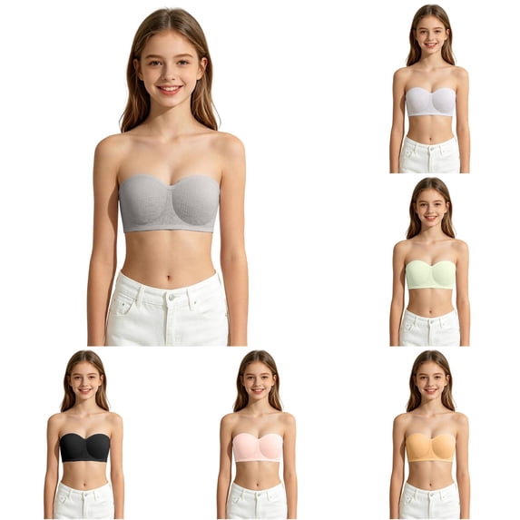 Bigetiay Strapless Bandeau Bra for Girls Wireless Side Support with Adjustable Straps Girls Strapless Bras, Size 32